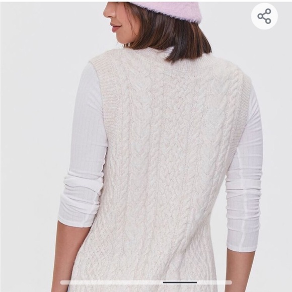 Forever 21 Seafoam Sage Green Cable Knit Sleeveless Sweater Vest w Side Vent. M - Picture 2 of 14